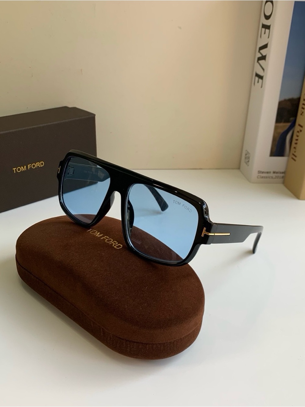 Tom Ford Black Frame Sunglasses with Blue Lenses